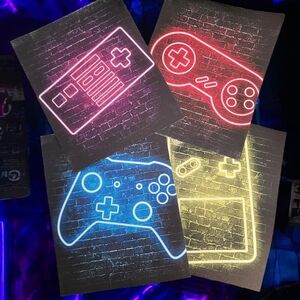 Neon Gaming Controller Wall Art Set